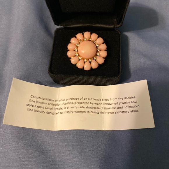 Pink Opal and White Zircon Floral Ring Vermeil Yellow Gold Over Sterling Silver - Picture 6 of 6